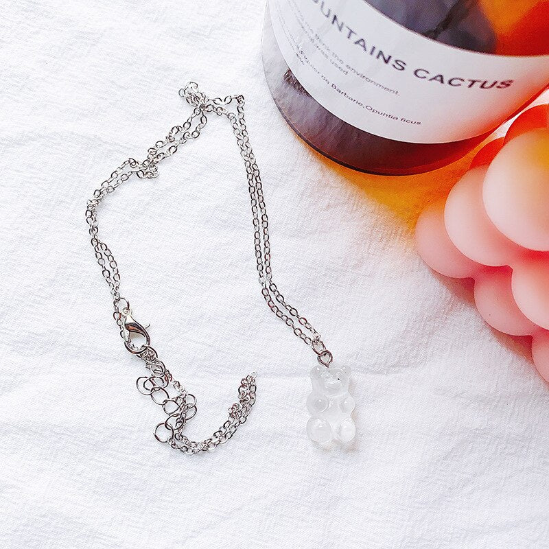 10 Colors Cute Resin Gummy Bear Chain Necklaces Candy Color Pendant For Women Girl's Charm Daily Handmade Jewelry Party Gifts