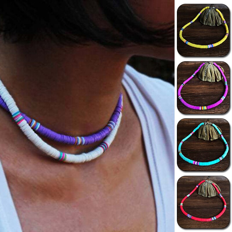 10 Colors Bohemian Short Choker Stack Wear Mixed Color Clay Clavicle Beads Chain Anniversary Gift Wedding Accessories