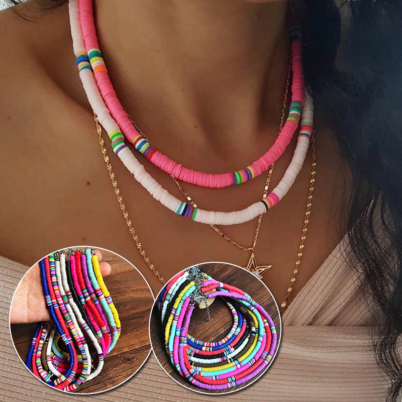 10 Colors Bohemian Short Choker Stack Wear Mixed Color Clay Clavicle Beads Chain Anniversary Gift Wedding Accessories