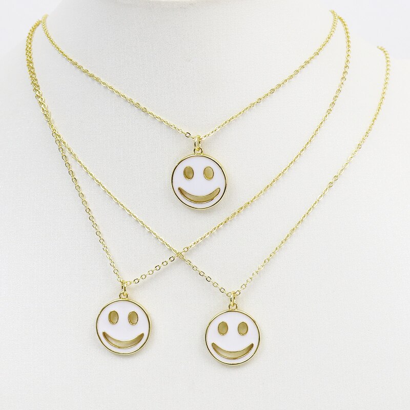 10 Pcs Enamel White Smile face  pendant  necklace  jewelry chain jewelry necklace 52022
