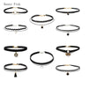 10 Pieces Rope Chain Choker Necklace For Women Punk Alloy Pendant Choker Collar Set Gothic Black Colar Jewelry