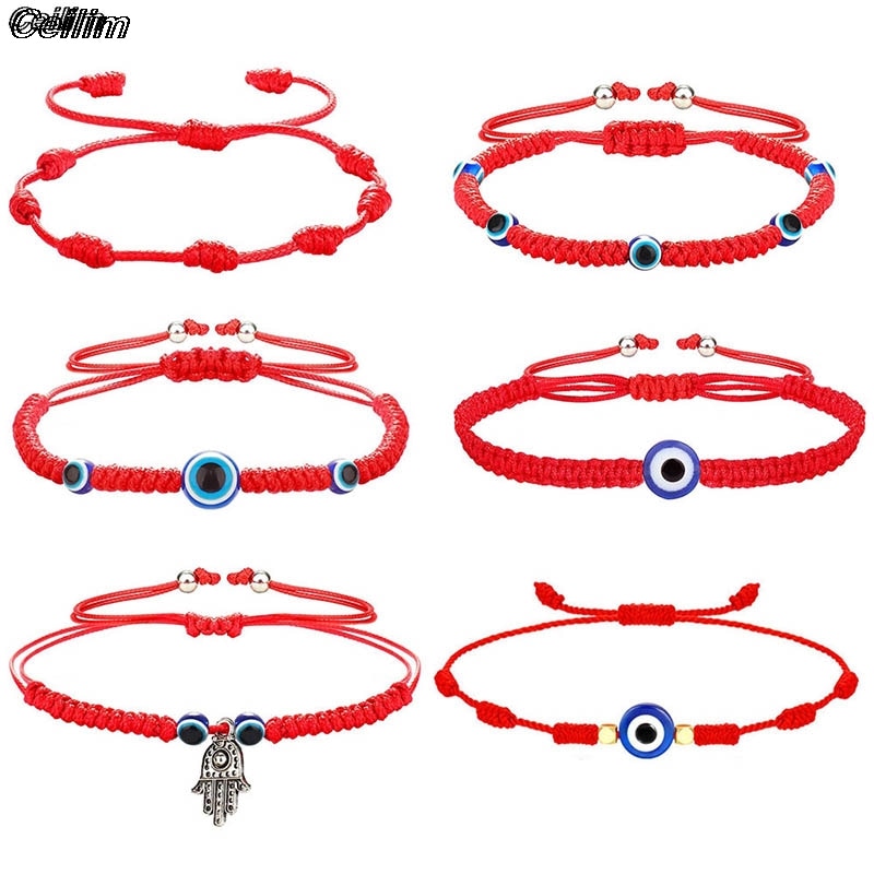 10 Style Hand Braided Lucky Evil Red String Charm Bracelet Women Men Blue Eye Round Beads Bracelet  Friendship Jewelry