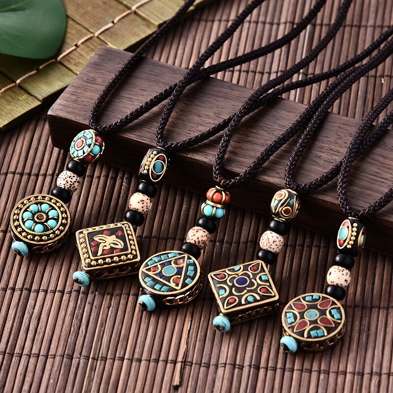 10 Types Ethnic Style Retro Small Fresh Sweater Chain Clothing Pendant Hand DIY Accessories Necklace Nepalese Copper Beads