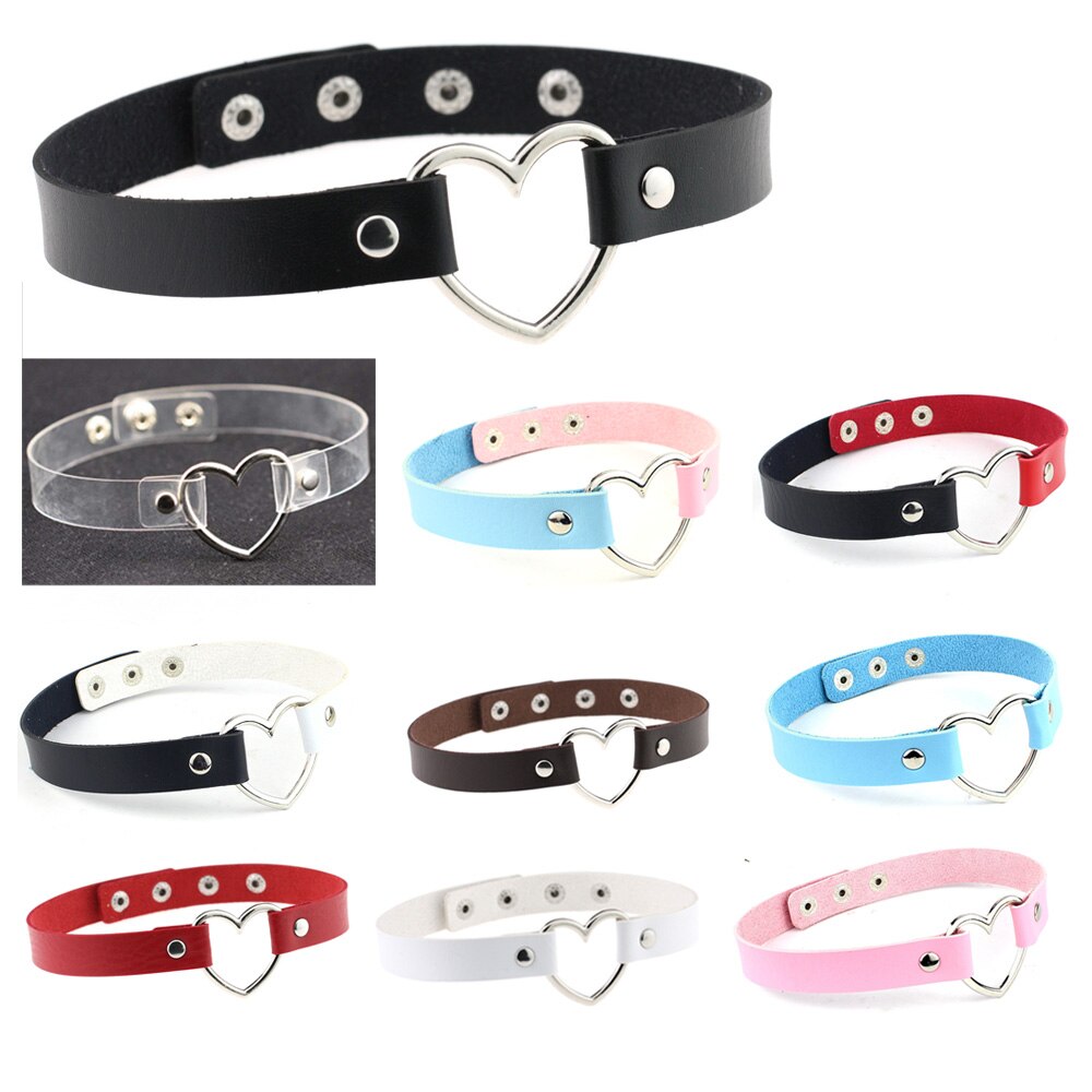 10 pcs Charm female chokerTrendy Stainless Steel Heart Chokers Necklaces Colorful Leather Buckle Jewelry for Women maxi colar