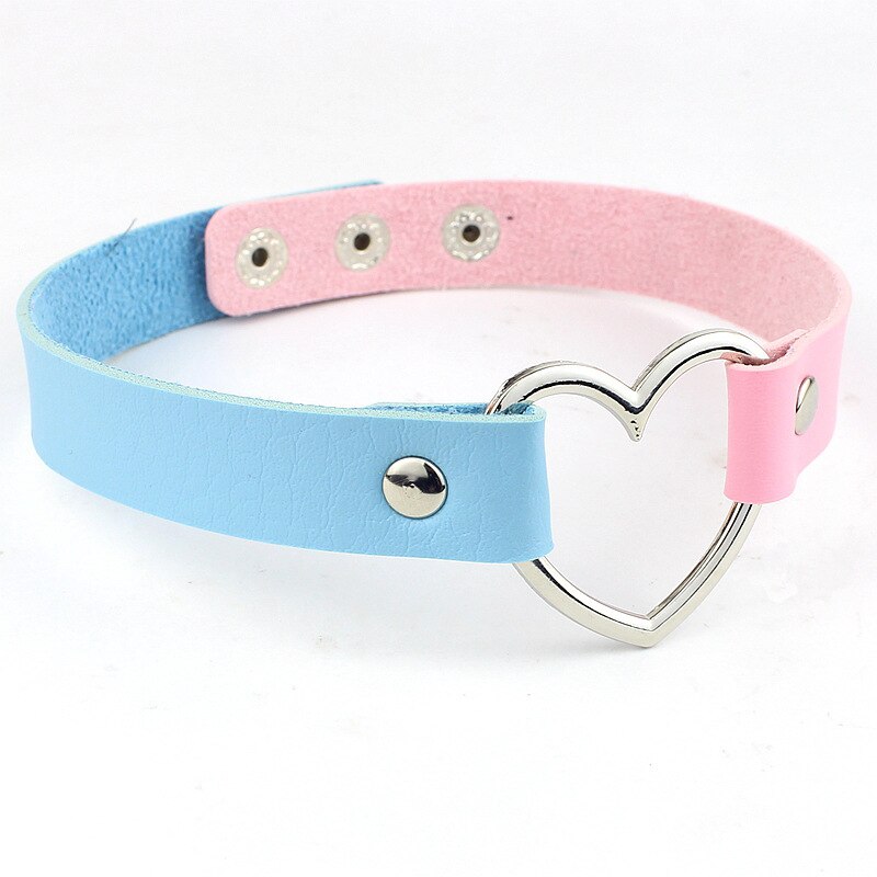 10 pcs Charm female chokerTrendy Stainless Steel Heart Chokers Necklaces Colorful Leather Buckle Jewelry for Women maxi colar