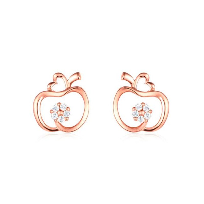 100% 18K Gold Jewelry Fashion Cute Tiny 12.27mmX11.63mm Crystal Hollow Apple Stud Earrings Gift For Girls Kids Lady AU750