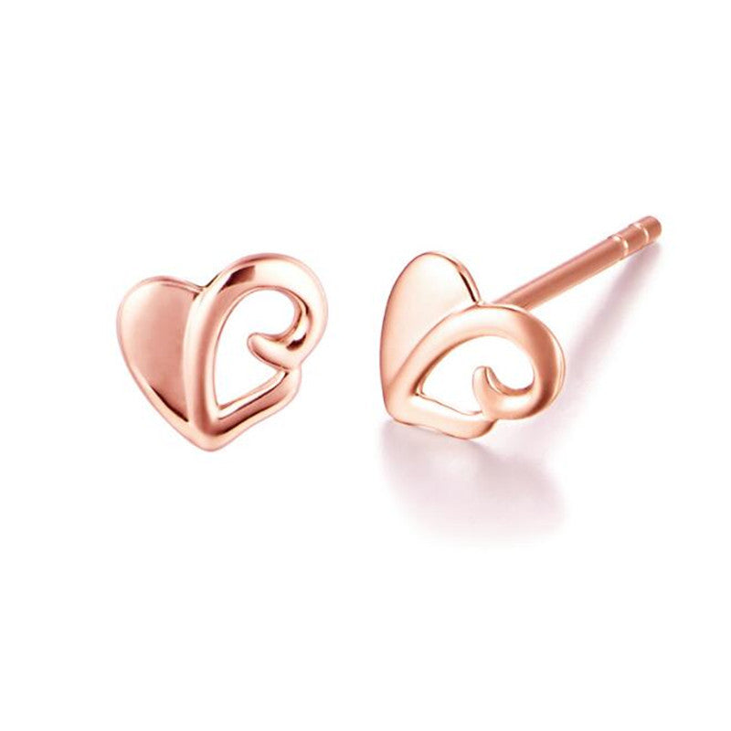 100% 18K Gold Jewelry Fashion Cute Tiny 5.55mmX5.85mm Hollow Heart Stud Earrings For Women Girls Kids Lady AU750 Jewelry Gifts
