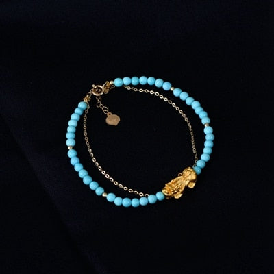 100% 24K gold brave troops Turquoise bracelets handmade DIY natural Turquoise 24k gold bracelets for women 24k gold jewelry