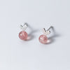 100% 925 Real Sterling Silver 2020 Women Fashion Cute Pink Strawberry Crystal Bow Rabbit Heart Stud Earrings For Women Gifts