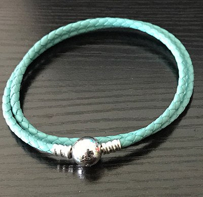 100%925 Silver Fashion Couple Leather Double Ring 1:1 pan Bracelet (Multiple Color Selection) DIY Gift Jewelry Factory Outle