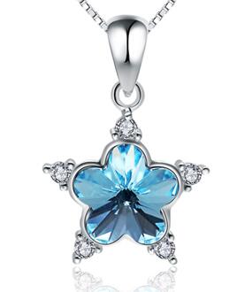 100%925 Silver Necklace AAA Austria Water Pentacle Pendant Necklace Pink Crystal High Jewelry