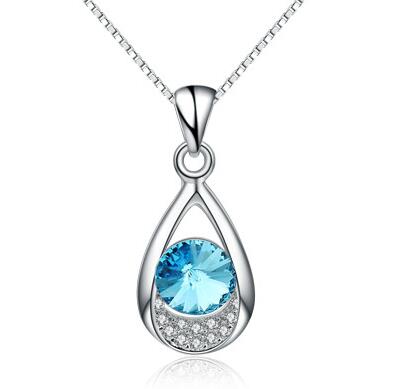 100%925 Silver Necklace AAA Zircon Crystal Water Drop Pendant Silver Necklace Woman Charm Jewelry Gift
