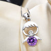 100%925 Silver Necklace Cute Baby Angel Pendant AAA Zircon Amethyst Necklace Women & Girls Jewelry