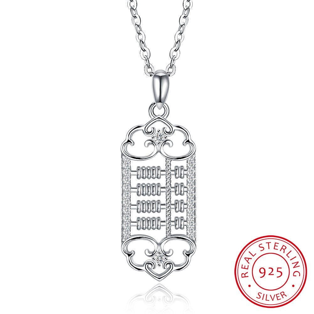 100% 925 Sterling Silver Abacus with Shiny Zircon Pendant Necklaces 45cm Long Chain Necklace Fine Jewelry for Women and Men