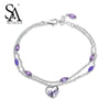 100% 925 Sterling Silver Amethyst Chains Bracelets Wedding Fine Jewelry 2020 Love Hearts Charms Bracelets for Women Gift