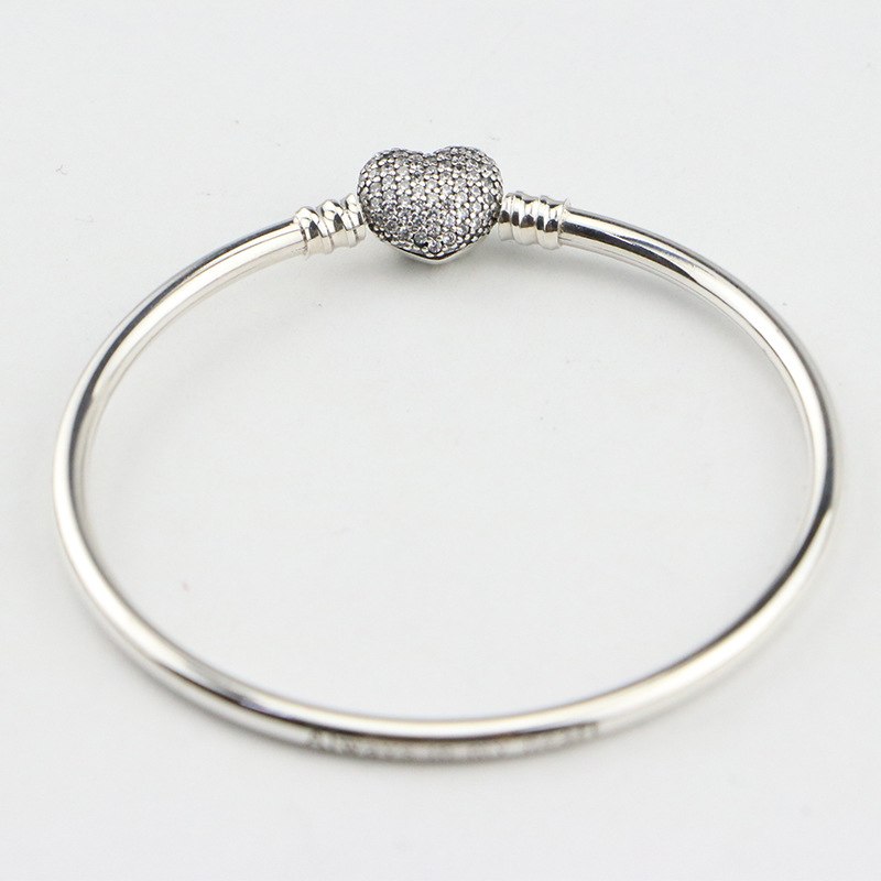 100% 925 Sterling Silver Basic Chain Crystal Spots Heart Snake Clasp Bracelets Fit Charms Beads & Pendants For Women BB026