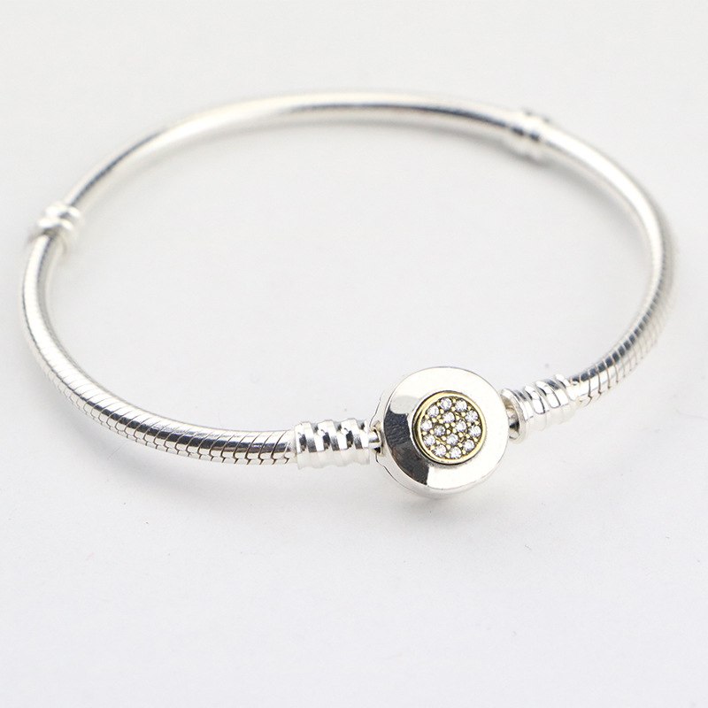 100% 925 Sterling Silver Basic Chain Double Circle Crystal Snake Clasp Bracelets Fit Charms Beads & Pendants For Women BB028