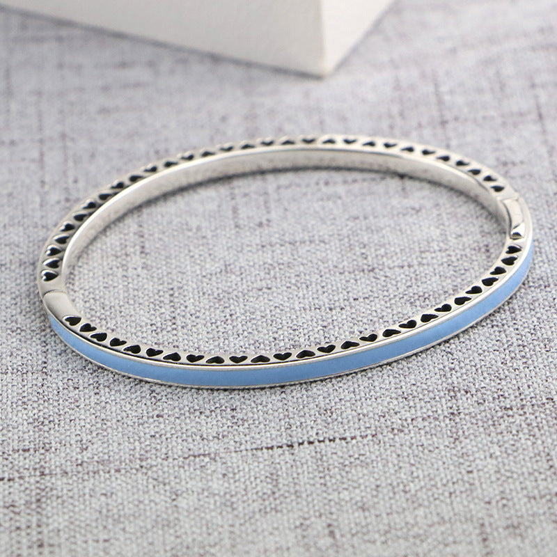 100% 925 Sterling Silver Basic Chain Heart Hole Blue Side Snake Clasp Bracelets Fit Charms Beads & Pendants For Women BB045