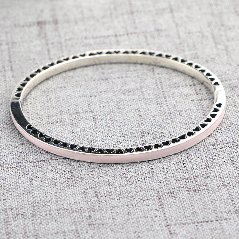 100% 925 Sterling Silver Basic Chain Heart Hole Pink Side Snake Clasp Bracelets Fit Charms Beads & Pendants For Women BB050