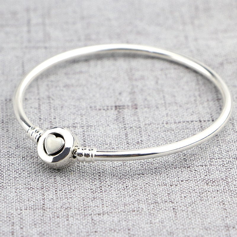 100% 925 Sterling Silver Basic Chain Heart Round Snake Clasp Bracelets Fit Charms Beads & Pendants For Women BB029