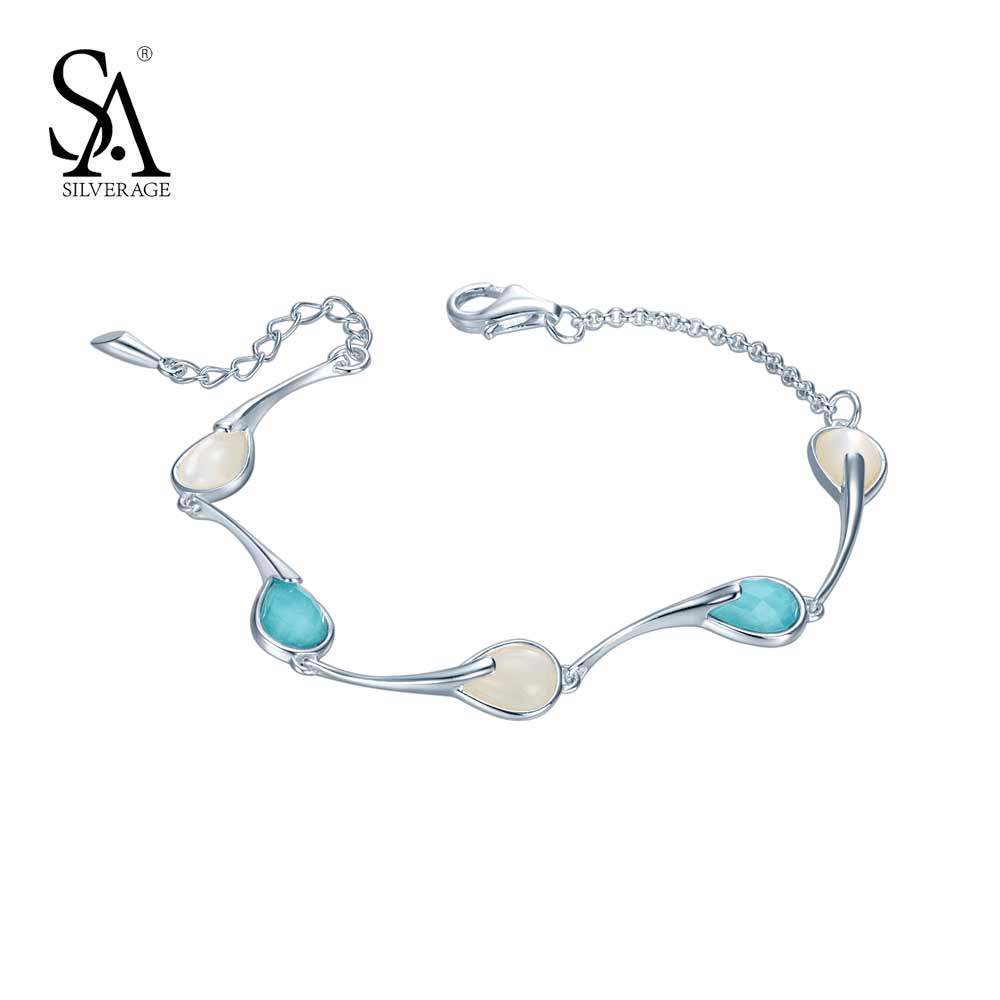 100% 925 Sterling Silver Blue Turquoise Bracelets Fine Jewelry 2020 Classic Trendy Chains Bracelets & Bangles Party Gift