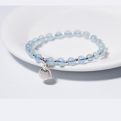 100% 925 Sterling Silver Bracelet for Women Natural Lucky Gem Stone Beads Aquamarine Charm Bracelets Bangles