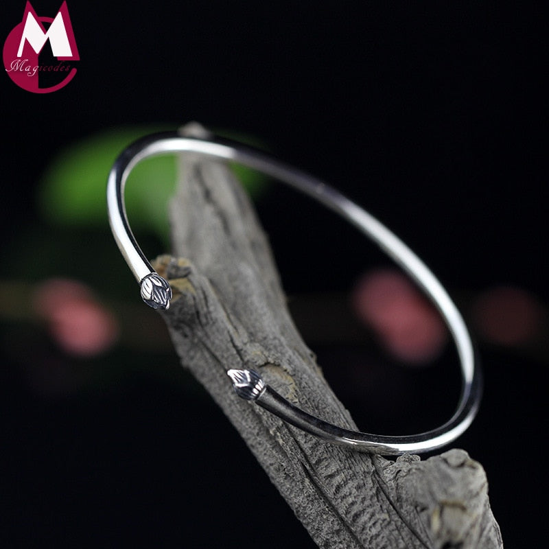 100% 925 Sterling Silver Bracelets & Bangles For Women Simple Plant Lotus Lover Bracelet Jewelry Female Valentine's D SB63