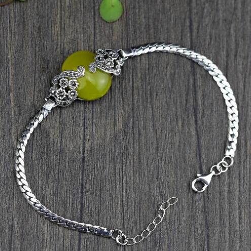 100% 925 Sterling Silver Bracelets For Women Vintage Yellow Agate Charms Bracelet Girl Gift Fine Plant Plum Blossom Jewelry SB20