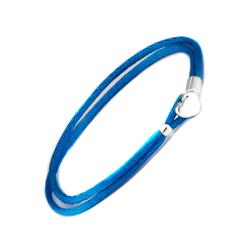 100% 925 Sterling Silver Button Turquoise Fabric Cord Bracelet Fit Charm Beads Diy Fine Jewelry for Women Gift PFB806