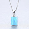 100% 925 Sterling Silver Classic Square Blue Opal Necklace Zirconia Pendants Necklaces Best Gift For Women