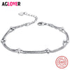 100% 925 Sterling Silver Fashion Women's Jewelry Double Chain Beads Bracelet 19.5cm For Gift Girls Lady