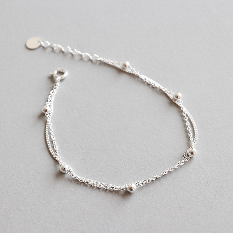 100% 925 Sterling Silver Fashion Women's Jewelry Double Layer Beads Bracelet For Gift Girls Lady