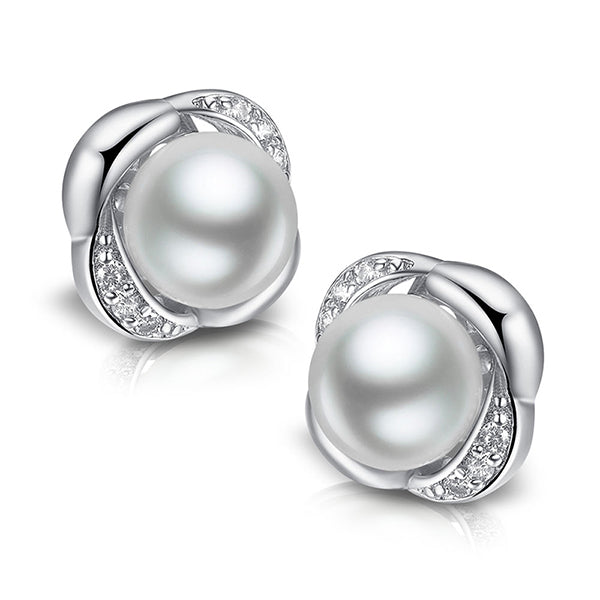 100% 925 Sterling Silver Flawless Pearl 8.5-9mm Round Natural Pearl Earrings for Woman Jewelry
