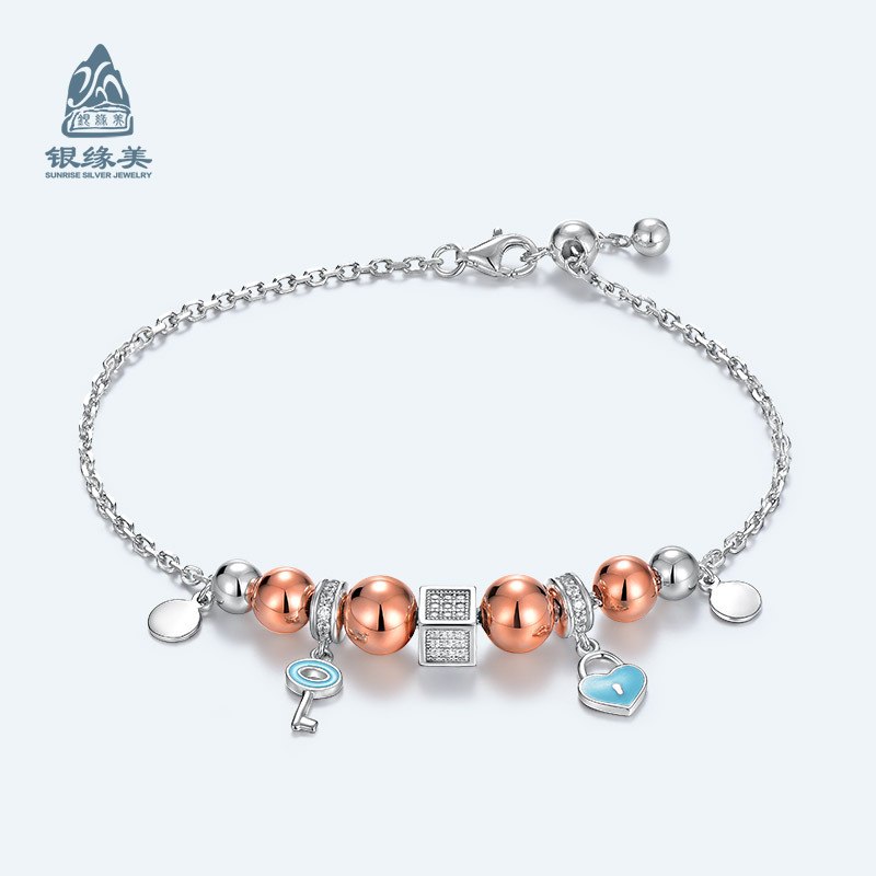 100% 925 Sterling Silver Heart Clear CZ lOVE Bracelet Jewelry For Women Fit DIY Charms Gold Beads Chain Bracelets & Bangles