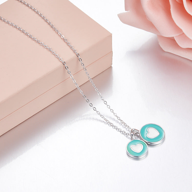 100% 925 Sterling Silver Heart Necklace Pendant Sliver Color Green Charm Women Tiff Brand Design New York Choker Jewelry Gift