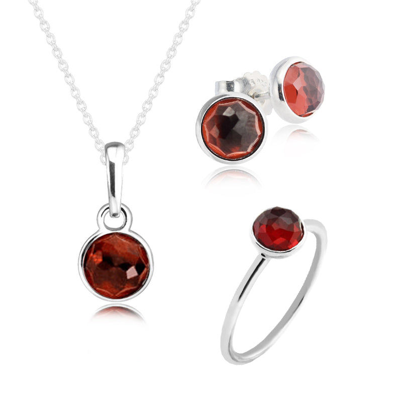 100% 925 Sterling Silver January Droplet Garnet Ring Necklace Stud Earrings Jewelry Set for Women DIY Fine Jewelry PFS5061