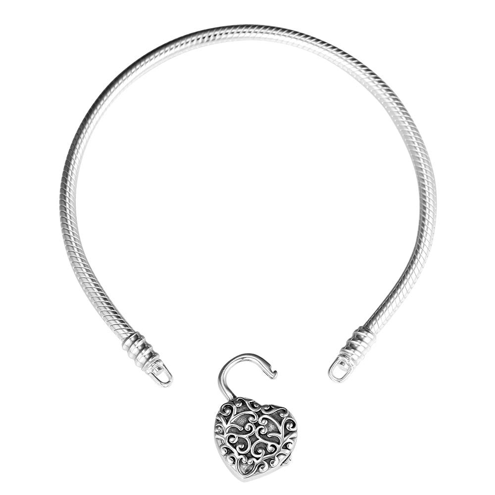 100% 925 Sterling Silver Jewelry Regal Heart Smooth Padlock Bracelets For Women Wholesales