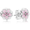 100% 925 Sterling Silver Magnolia Bloom Earring Studs Fit Original DIY Charms Forever Silver & Zirconia Earring Studs