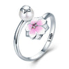 100% 925 Sterling Silver Magnolia Bloom, Pale Cerise Enamel Open Finger Rings for Women Sterling Silver Jewelry SCR126