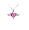 100%925 Sterling Silver Necklace Angel Heart Pendant Pink Crystal High Jewelry Woman Gift