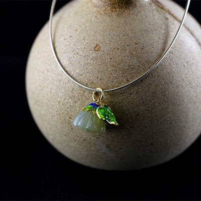 100% 925 Sterling Silver Necklaces & Pendants Long Snake Chain Necklace Women Magnolia Lotus Jade Pendant Fine Jewelry Gift SN03