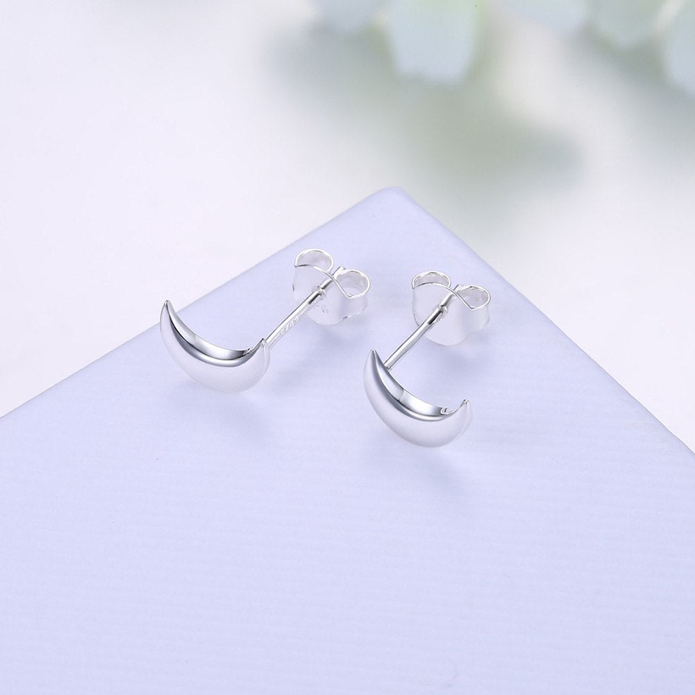 100% 925 Sterling Silver Petite Plain Moon Stud Earrings for Women Silver 3 Colors Small Earrings Fine Jewelry brincos