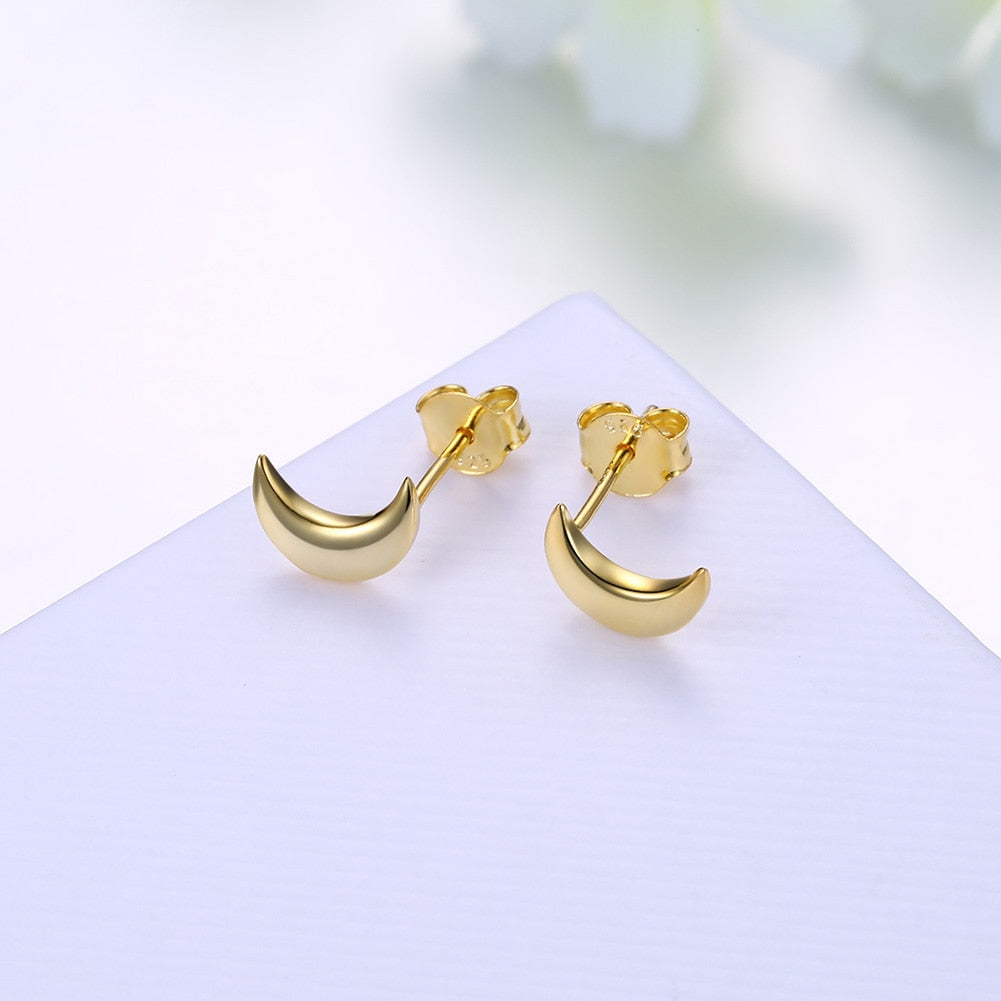 100% 925 Sterling Silver Petite Plain Moon Stud Earrings for Women Silver 3 Colors Small Earrings Fine Jewelry brincos