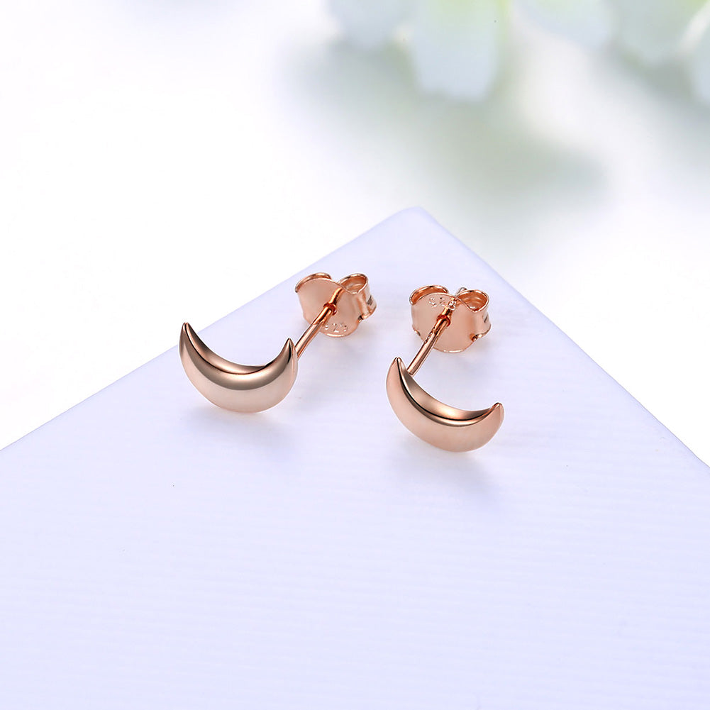 100% 925 Sterling Silver Petite Plain Moon Stud Earrings for Women Silver 3 Colors Small Earrings Fine Jewelry brincos