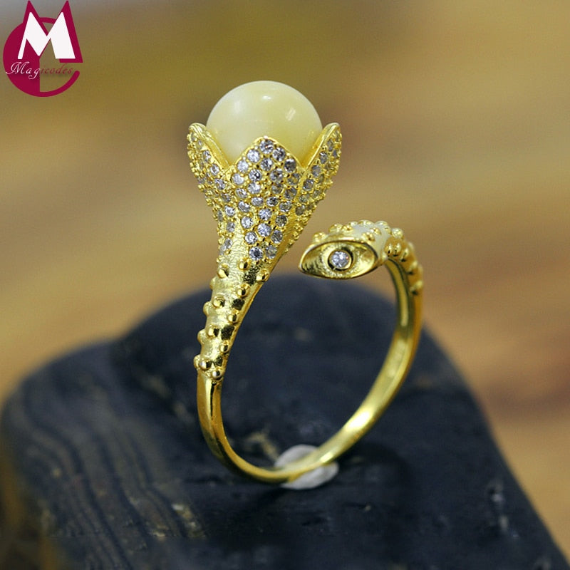 100% 925 Sterling Silver Ring For Women Gold Color Luxury Round Beeswax Diamond Ring Vintage Open Wedding Ring Jewelry SR69