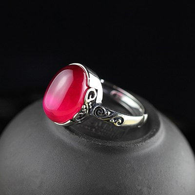 100% 925 Sterling Silver Ring For Women Vintage Natural Gemstone Red Jade Ring Wedding Engagement Rings Fine Jewelry SR15