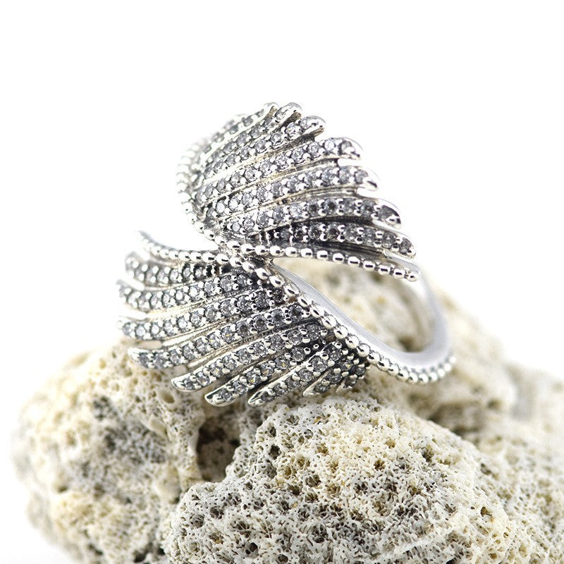 100% 925 Sterling Silver Ring Majestic Feathers Clear CZ Wedding Engagement Rings for Women Fine Jewelry Finding #52-58