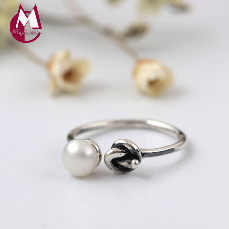 100% 925 Sterling Silver Rings For Women Simple Natural Pearls Geometry Knot Rings Fine Vintage Jewelry YR62