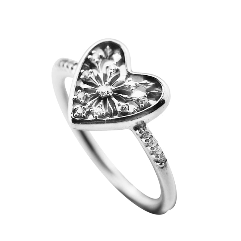 100% 925 Sterling Silver Rings with Clear CZ Heart of Winter Ring for Women Girl Gift Wedding Jewelry Sterling-Silver-Jewelry