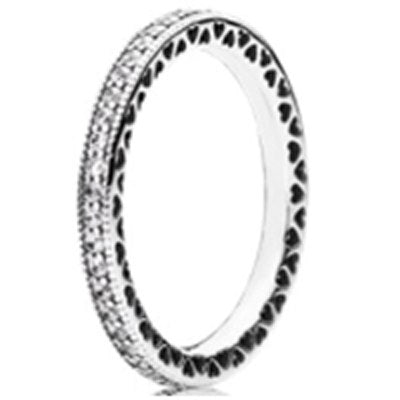 100% 925 Sterling Silver Rose Pink Hearts of Band Ring Charms Hearts of Band Rings Fit DIY Original Jewelry